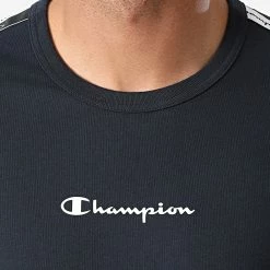 Tee Shirt A Bandes 216562 Bleu Marine de Champion -Champion Soldes champion 275051 216562 BS501 20210722T143914 02