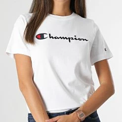 Tee Shirt Femme 114472 Blanc de Champion -Champion Soldes champion 283410 114472 WW001 20210916T151535 03