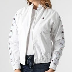 Veste Zippée Femme A Bandes 114562 Blanc de Champion -Champion Soldes champion 290168 114562 WW001 20211103T161145 03