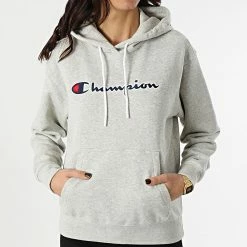 Sweat Capuche Femme 114919 Gris Chiné de Champion -Champion Soldes champion 297588 114919 EM028 20220114T152815 03