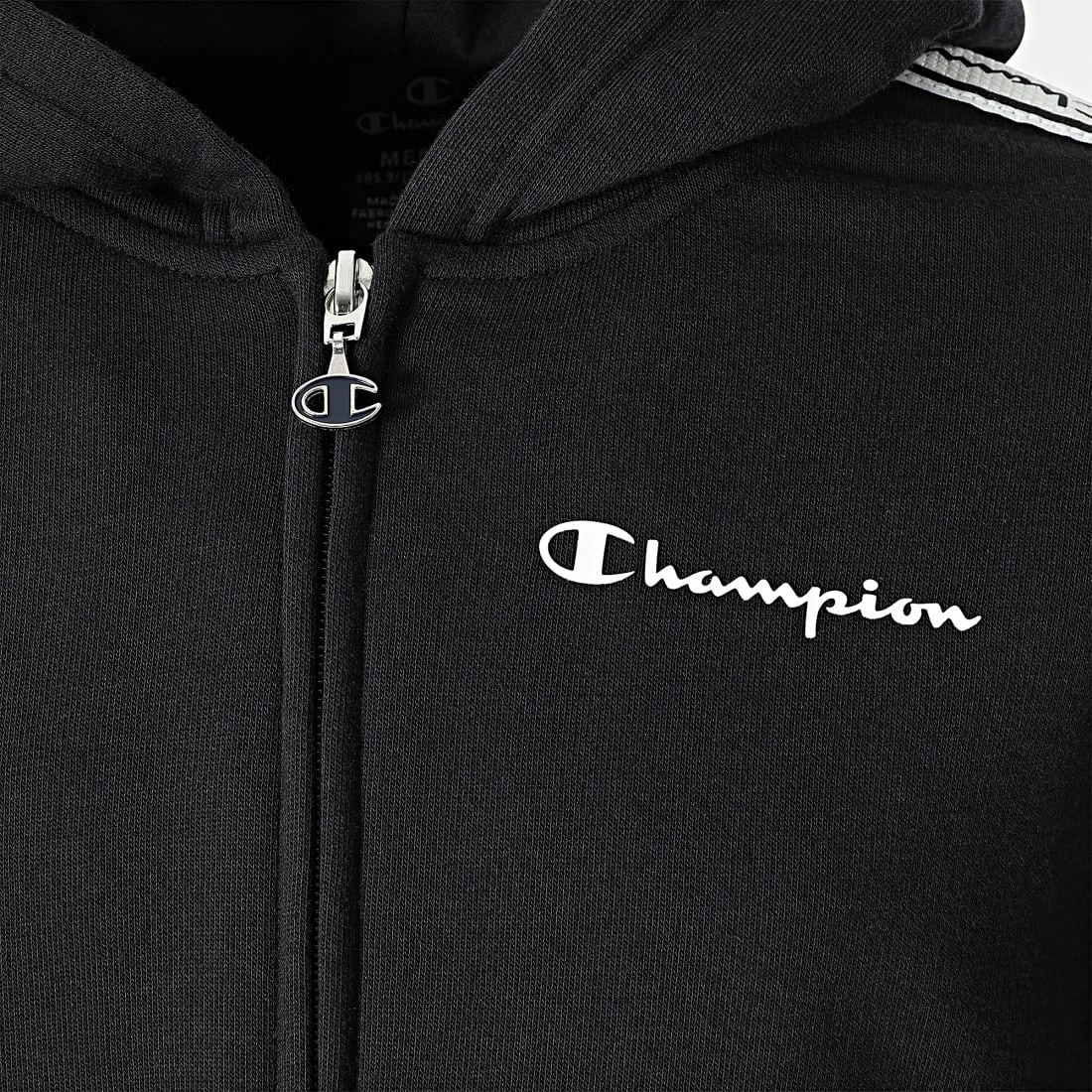 Sweat Zippé Capuche Enfant A Bandes 305917 Noir de Champion 4 Sweat Zippé Capuche Enfant A Bandes 305917 Noir de Champion – Image 2