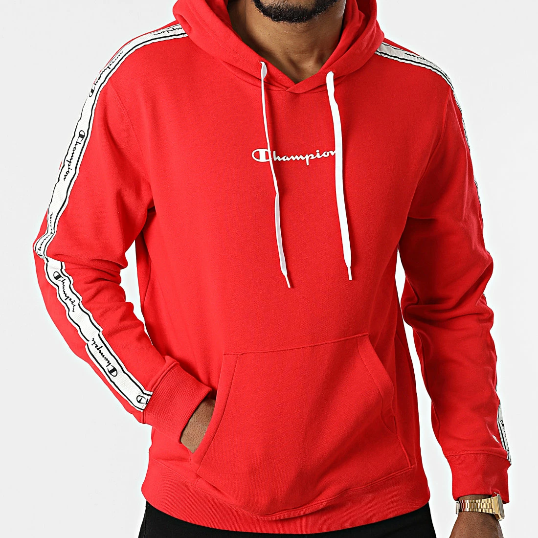 Sweat Capuche A Bandes 217184 Rouge de Champion 5 Sweat Capuche A Bandes 217184 Rouge de Champion – Image 3