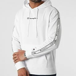 Sweat Capuche A Bandes 217184 Blanc de Champion