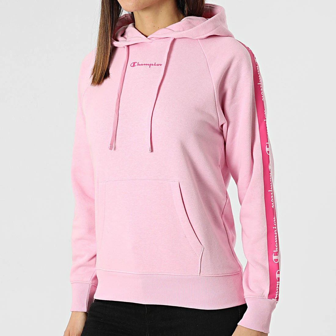 Sweat Capuche A Bandes Femme 115048 Rose de Champion 5 Sweat Capuche A Bandes Femme 115048 Rose de Champion – Image 3
