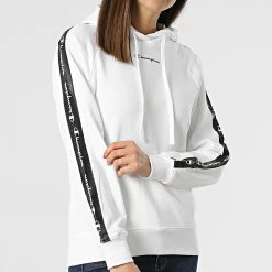 Sweat Capuche A Bandes Femme 115048 Blanc de Champion