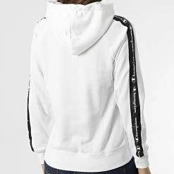 Sweat Capuche A Bandes Femme 115048 Blanc de Champion -Champion Soldes champion 299049 115048 WW001 20220131T161619 04