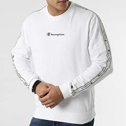 Sweat Crewneck A Bandes 217186 Blanc de Champion