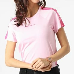 Tee Shirt Femme A Bandes 115057 Rose de Champion -Champion Soldes champion 300845 115057 PS032 20220301T143104 03