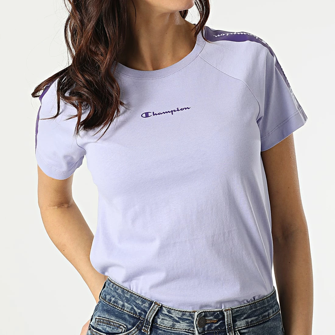 Tee Shirt Femme A Bandes 115057 Violet de Champion 5 Tee Shirt Femme A Bandes 115057 Violet de Champion – Image 3