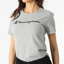 Tee Shirt Femme 114911 Gris Chiné de Champion