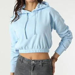 Sweat Capuche Femme Crop 114861 Bleu Clair de Champion -Champion Soldes champion 300996 114861 BS151 20220204T162743 03