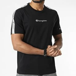 Tee Shirt A Bandes 217189 Noir de Champion -Champion Soldes champion 302060 217189 KK001 20220210T141026 03