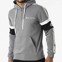 Sweat Capuche Col Zippé A Bandes 217190 Gris de Champion