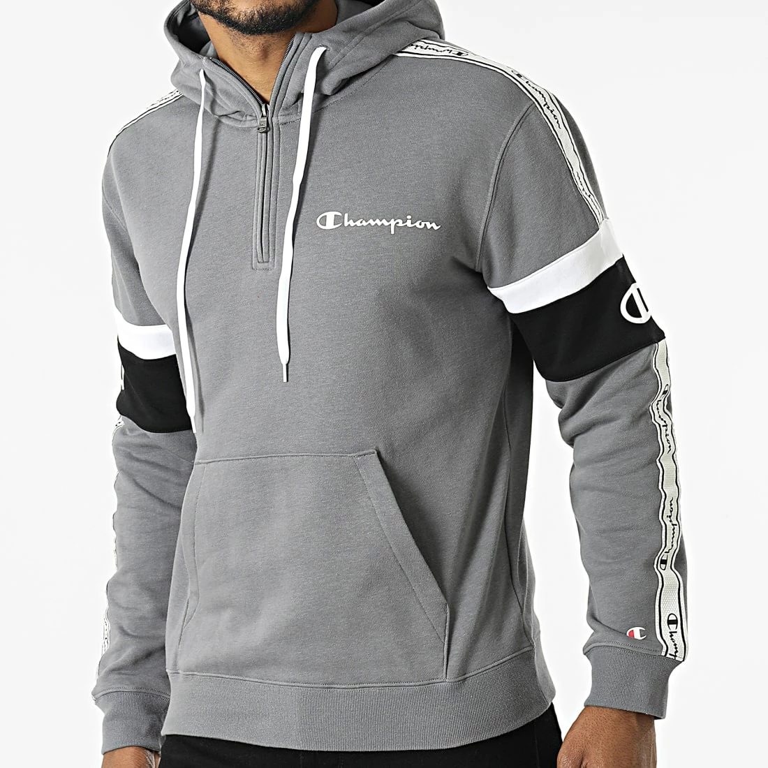Sweat Capuche Col Zippé A Bandes 217190 Gris de Champion 3 Sweat Capuche Col Zippé A Bandes 217190 Gris de Champion