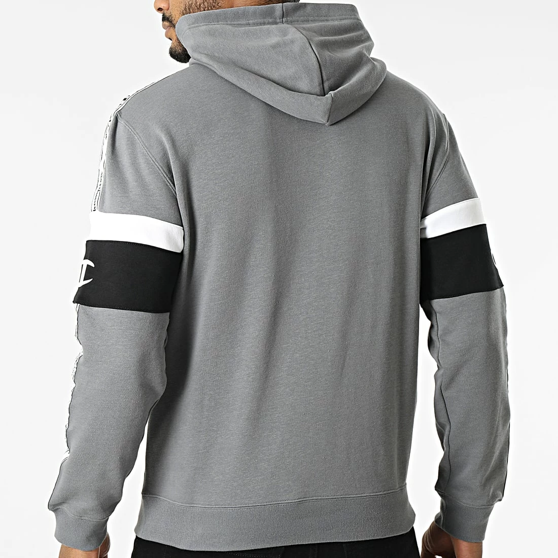 Sweat Capuche Col Zippé A Bandes 217190 Gris de Champion 6 Sweat Capuche Col Zippé A Bandes 217190 Gris de Champion – Image 4