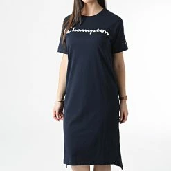 Robe Tee Shirt Femme Oversize 114890 Bleu Marine de Champion -Champion Soldes champion 306886 114890 BS501 20220310T152655 03