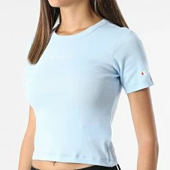 Tee Shirt Femme 114915 Bleu Ciel de Champion -Champion Soldes champion 308283 114915 BS151 20220330T124022 03