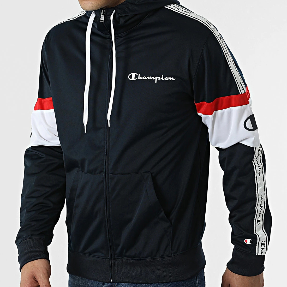Veste Zippée Capuche Tricolore A Bandes 217192 Noir Blanc de Champion 3 Veste Zippée Capuche Tricolore A Bandes 217192 Noir Blanc de Champion
