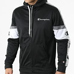 Veste Zippée Capuche Tricolore A Bandes 217192 Noir Gris de Champion