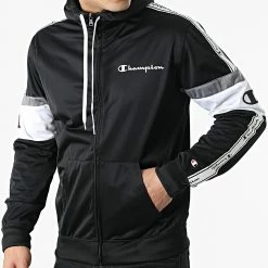 Veste Zippée Capuche Tricolore A Bandes 217192 Noir Gris de Champion -Champion Soldes champion 308914 217192 KK001 20220322T142414 03