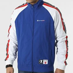 Veste Zippée Tricolore A Bandes 217131 Bleu Marine Blanc de Champion