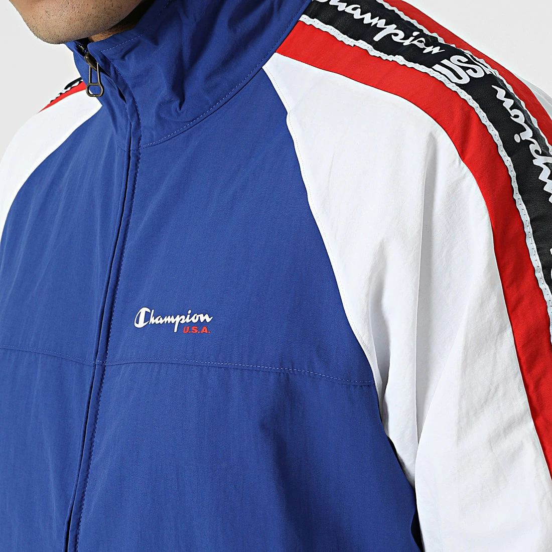 Veste Zippée Tricolore A Bandes 217131 Bleu Marine Blanc de Champion 4 Veste Zippée Tricolore A Bandes 217131 Bleu Marine Blanc de Champion – Image 2