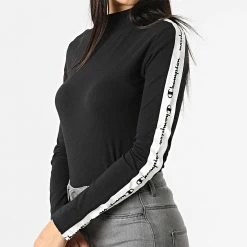Tee Shirt Manches Longues Femme A Bandes 115330 Noir de Champion