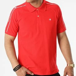 Polo Manches Courtes A Bandes 217499 Rouge de Champion -Champion Soldes champion 316640 217499 RS046 20220503T152859 03