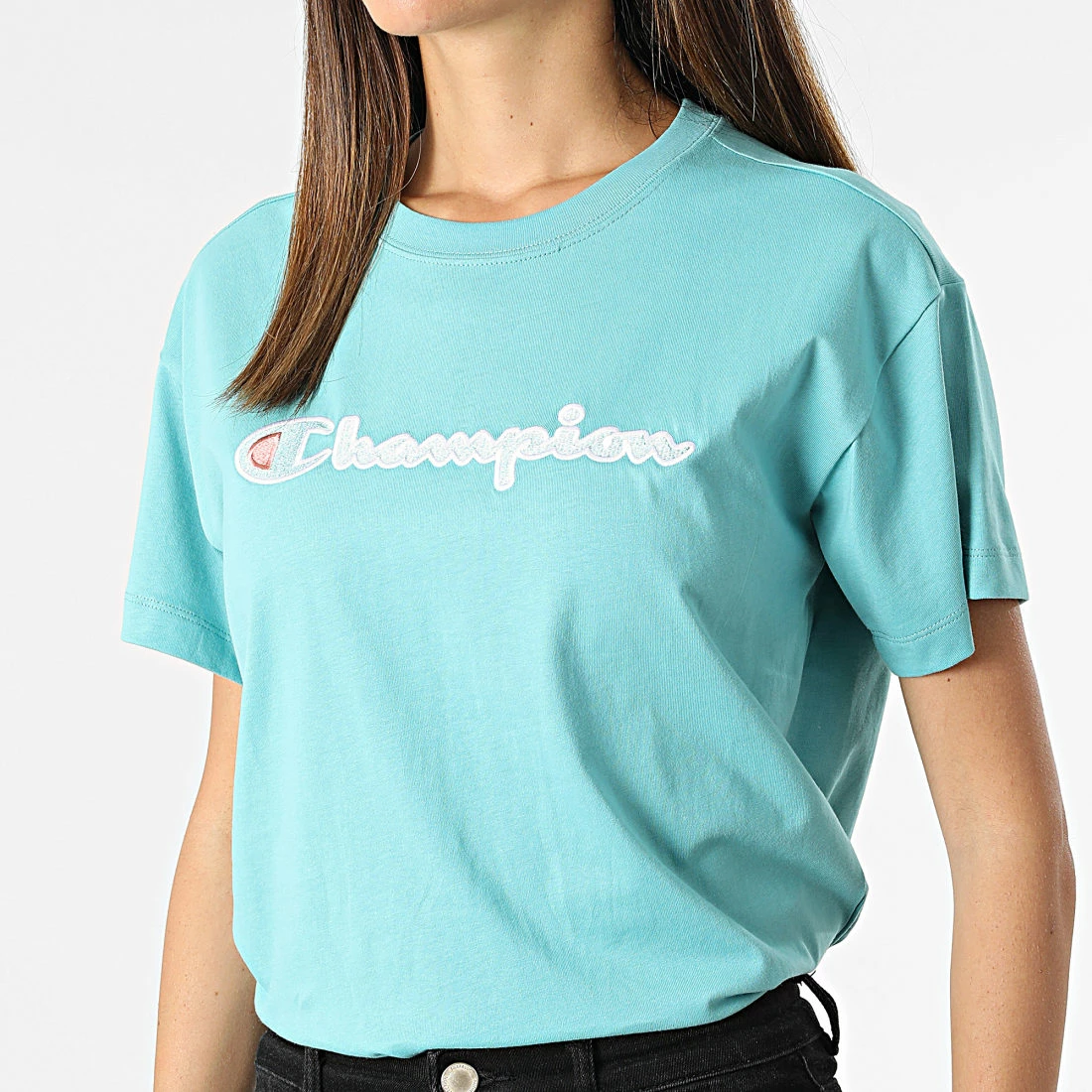 Tee Shirt Femme 115351 Turquoise de Champion 5 Tee Shirt Femme 115351 Turquoise de Champion – Image 3