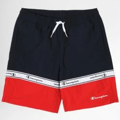 Short De Bain Enfant A Bandes 306045 Bleu Marine Rouge de Champion