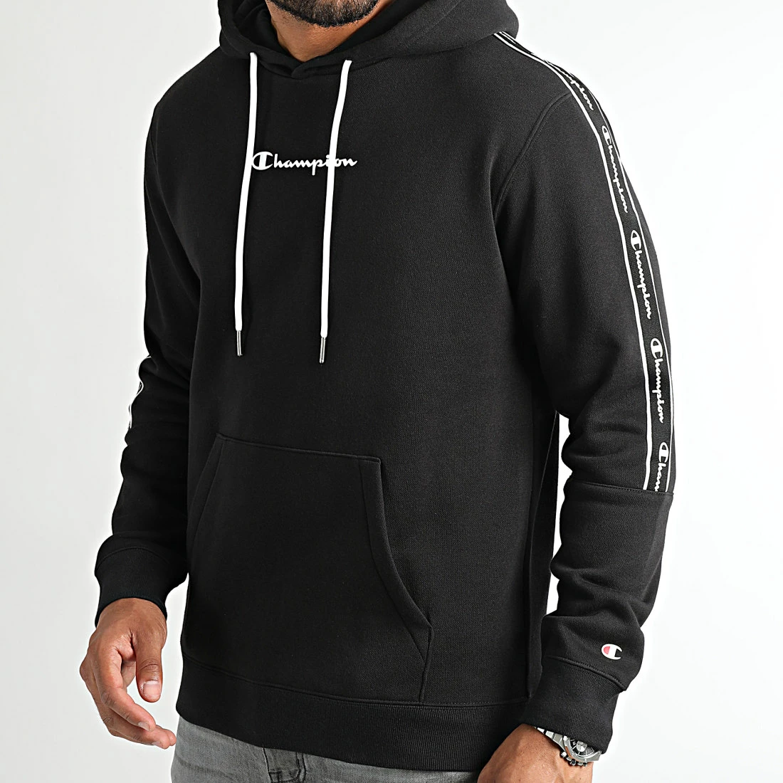 Sweat Capuche A Bandes 217829 Noir de Champion 5 Sweat Capuche A Bandes 217829 Noir de Champion – Image 3
