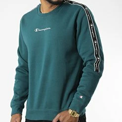 Sweat Crewneck A Bandes 217830 Vert de Champion