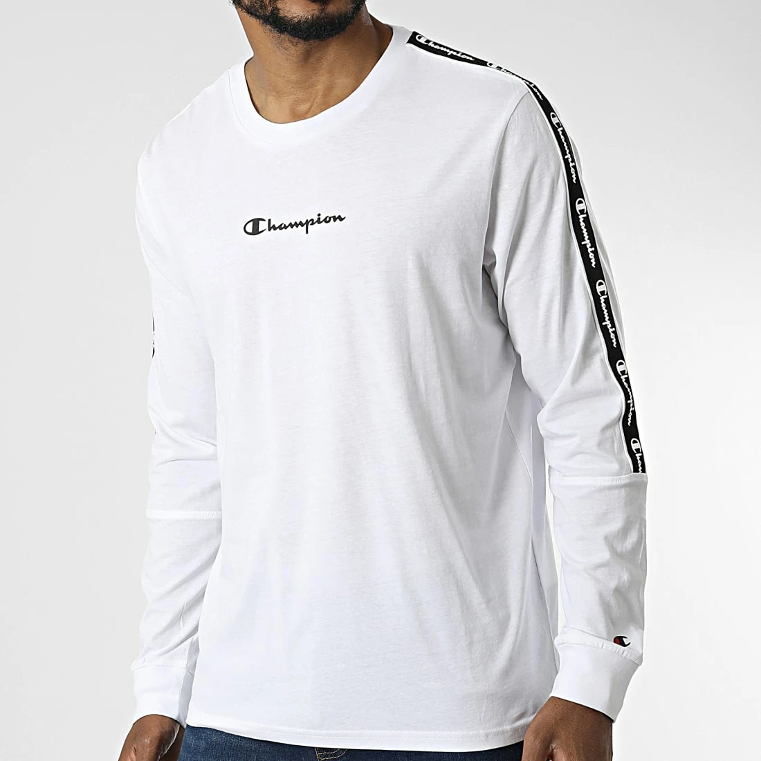 Tee Shirt Manches Longues A Bandes 217837 Blanc de Champion 3 Tee Shirt Manches Longues A Bandes 217837 Blanc de Champion