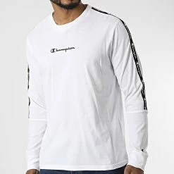 Tee Shirt Manches Longues A Bandes 217837 Blanc de Champion 14 Tee Shirt Manches Longues A Bandes 217837 Blanc de Champion -Champion Soldes champion 327895 217837 WW001 20220719T161459 05