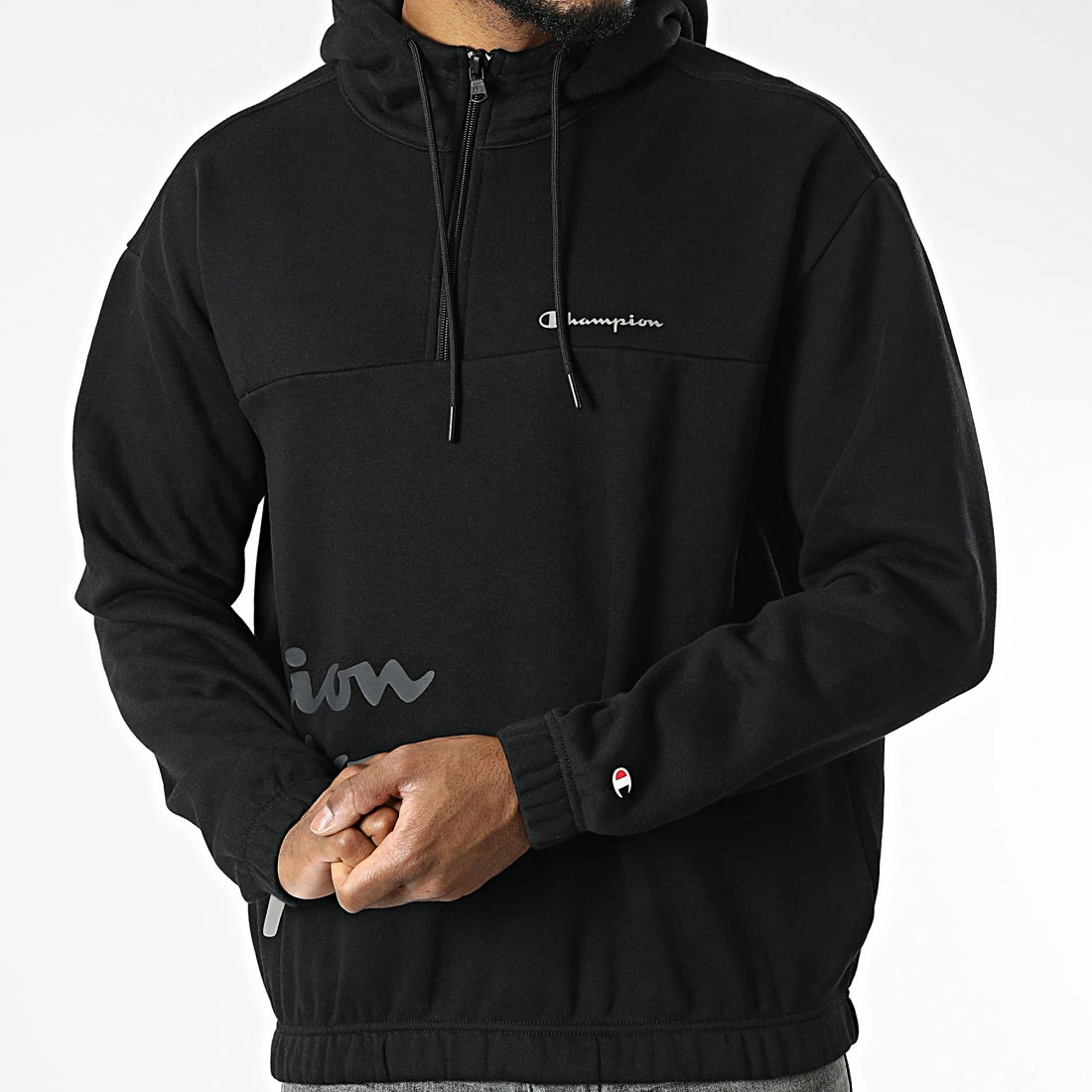 Sweat Col Zippé Capuche 217937 Noir de Champion 5 Sweat Col Zippé Capuche 217937 Noir de Champion – Image 3