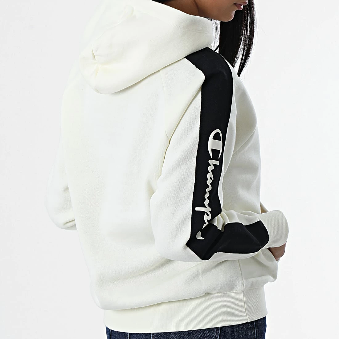 Sweat Capuche Femme A Bandes 115571 Beige de Champion 6 Sweat Capuche Femme A Bandes 115571 Beige de Champion – Image 4