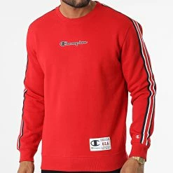 Sweat Crewneck A Bandes 217843 Rouge de Champion
