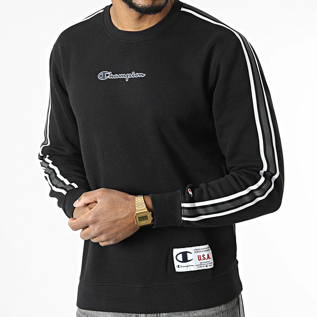 Sweat Crewneck A Bandes 217843 Noir de Champion 5 Sweat Crewneck A Bandes 217843 Noir de Champion – Image 3
