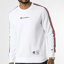 Sweat Crewneck A Bandes 217843 Blanc de Champion