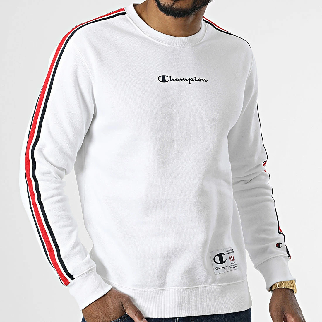 Sweat Crewneck A Bandes 217843 Blanc de Champion 5 Sweat Crewneck A Bandes 217843 Blanc de Champion – Image 3