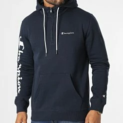 Sweat Col Zippé Capuche 217930 Bleu Marine de Champion