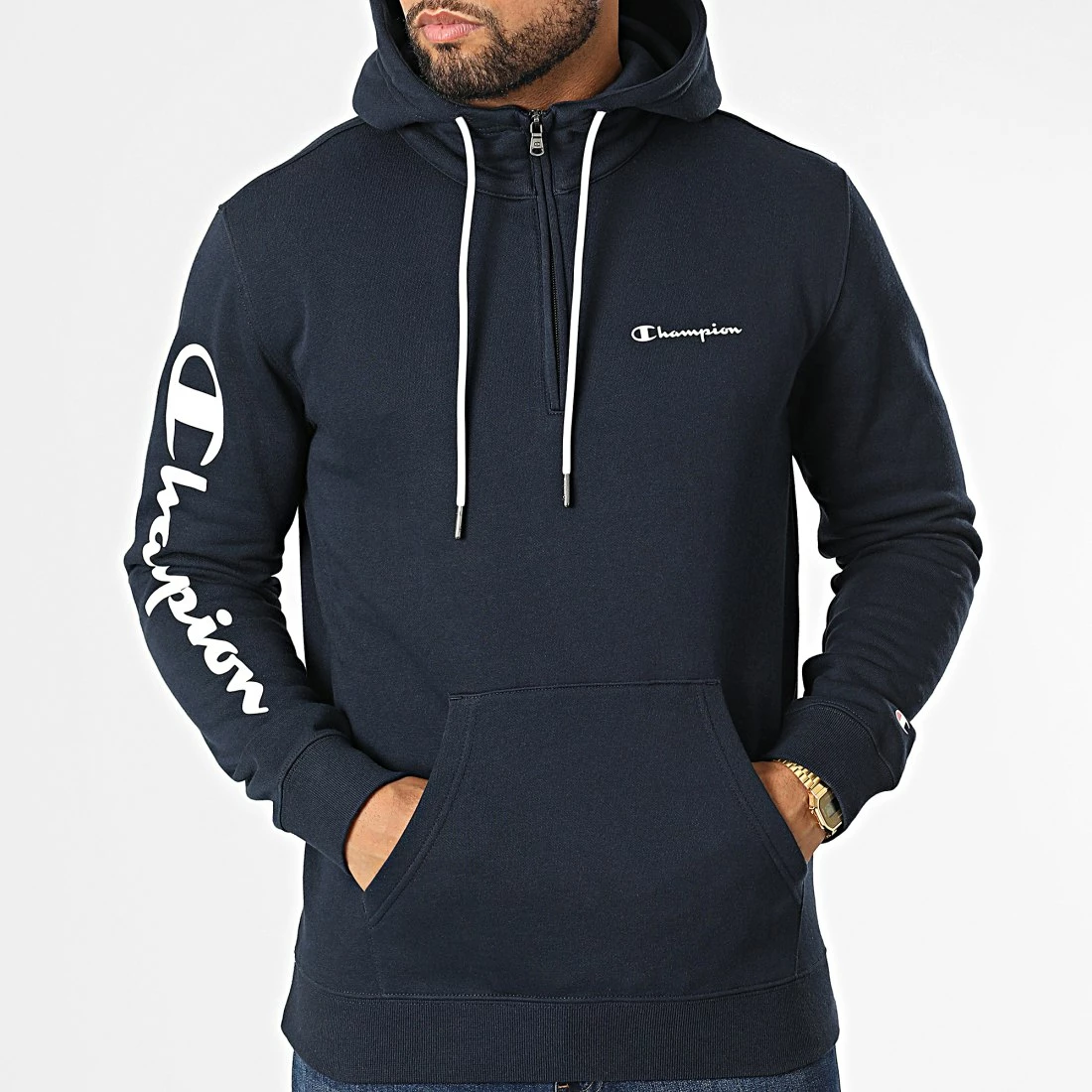 Sweat Col Zippé Capuche 217930 Bleu Marine de Champion 5 Sweat Col Zippé Capuche 217930 Bleu Marine de Champion – Image 3
