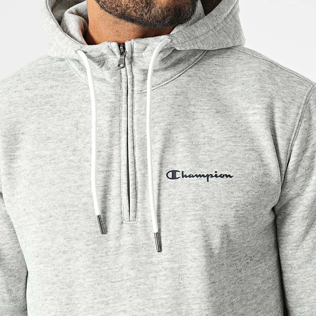 Sweat Col Zippé Capuche 217930 Gris Chiné de Champion 4 Sweat Col Zippé Capuche 217930 Gris Chiné de Champion – Image 2