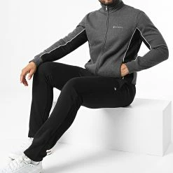 Ensemble Veste Zippée et Pantalon Jogging 218111 Noir Gris Anthracite Chiné de Champion