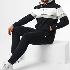 Ensemble Sweat Zippé Capuche et Pantalon Jogging 218113 Bleu Marine de Champion