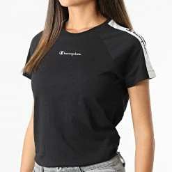 Tee Shirt Femme A Bandes 115578 Noir de Champion -Champion Soldes champion 331527 115578 KK001 20220823T144943 03
