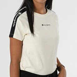 Tee Shirt Femme A Bandes 115578 Jaune de Champion -Champion Soldes champion 331528 115578 WW005 20220811T160926 03