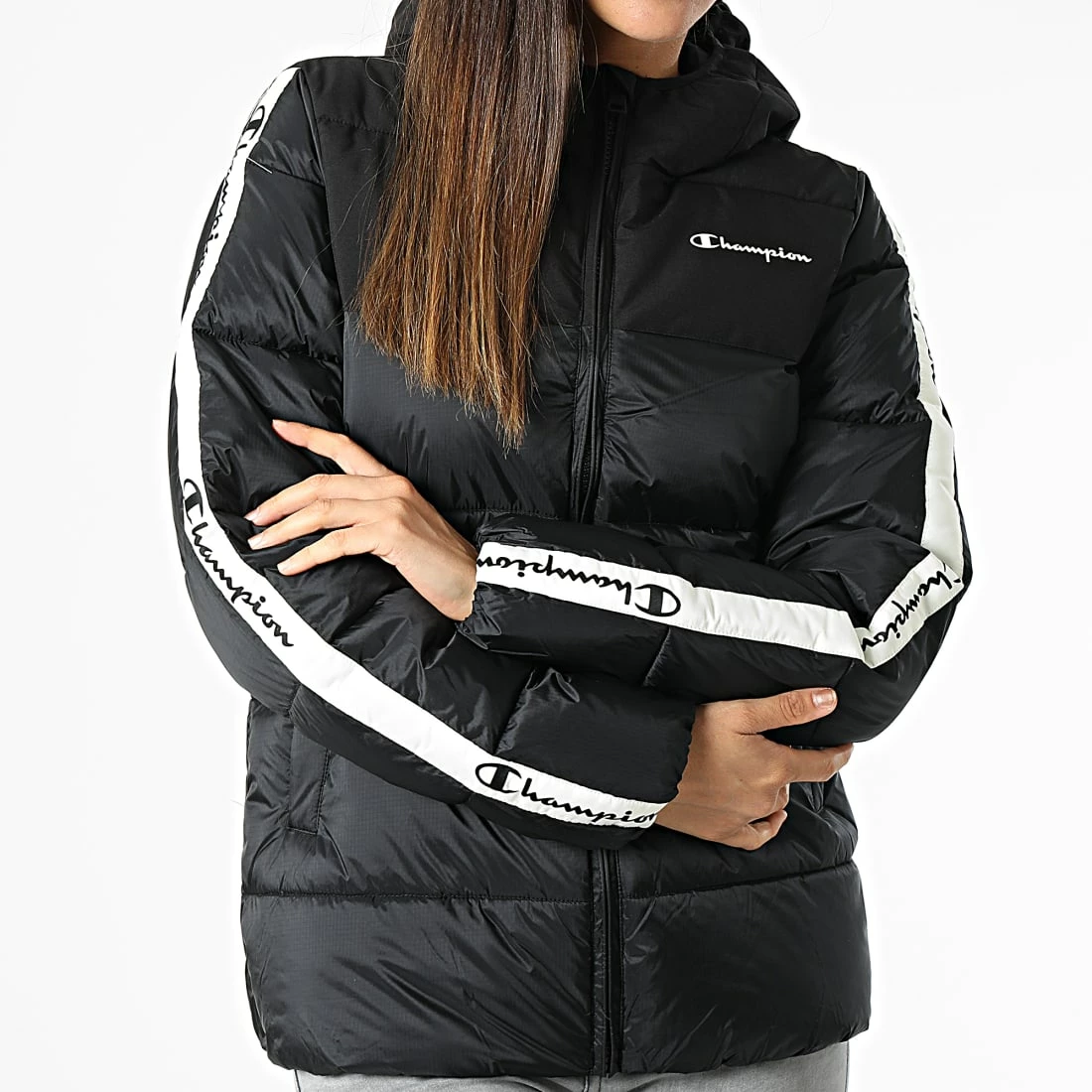 Doudoune Capuche Femme A Bandes 115755 Noir de Champion 3 Doudoune Capuche Femme A Bandes 115755 Noir de Champion