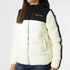 Doudoune Capuche Femme A Bandes 115755 Beige de Champion -Champion Soldes champion 331532 115755 WW005 20221007T164159 03