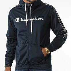 Veste Zippée Capuche A Bandes 217838 Bleu Marine de Champion -Champion Soldes champion 331533 217838 BS501 20220811T151635 03